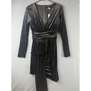 Nissa Evening Stud Embellished Black Velvet Dress Long Sleeves Size US 2